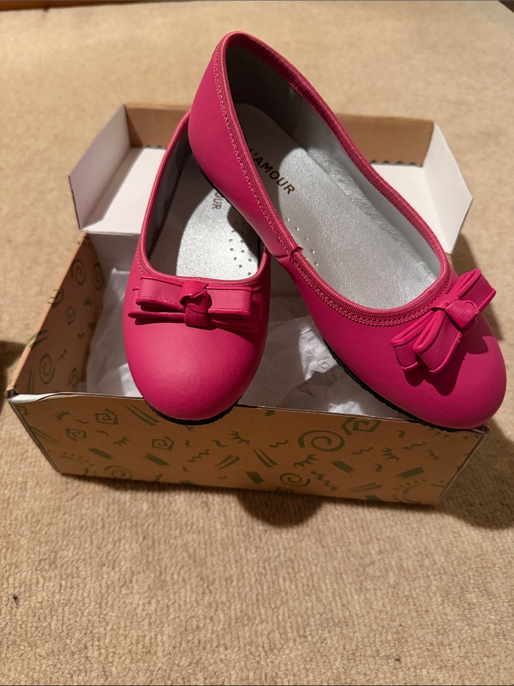 L'Amour Hot Pink Girls Bow Ballet Flats